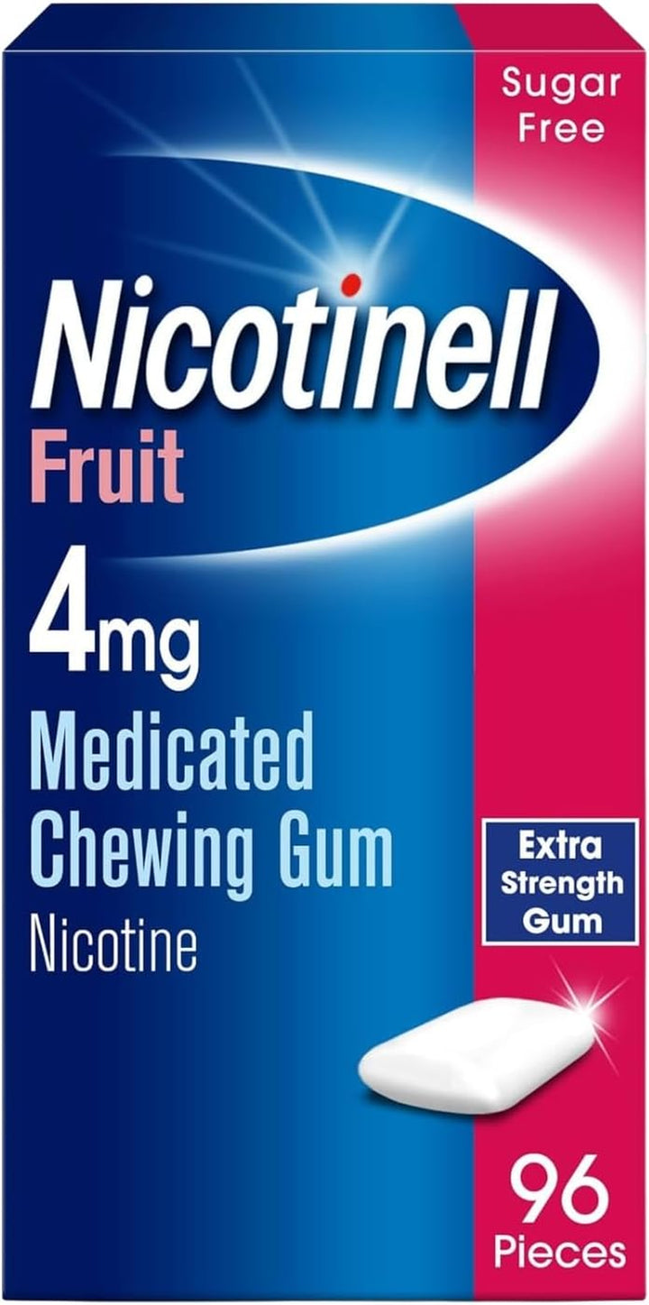 Fruit Gum 4Mg (96 Pieces), Stop Smoking Aid, Sugar Free Nicotine Gum, Mild Fruit Flavour, 4Mg Extra Strength for Heavy Smokers, Quit Smoking Aid