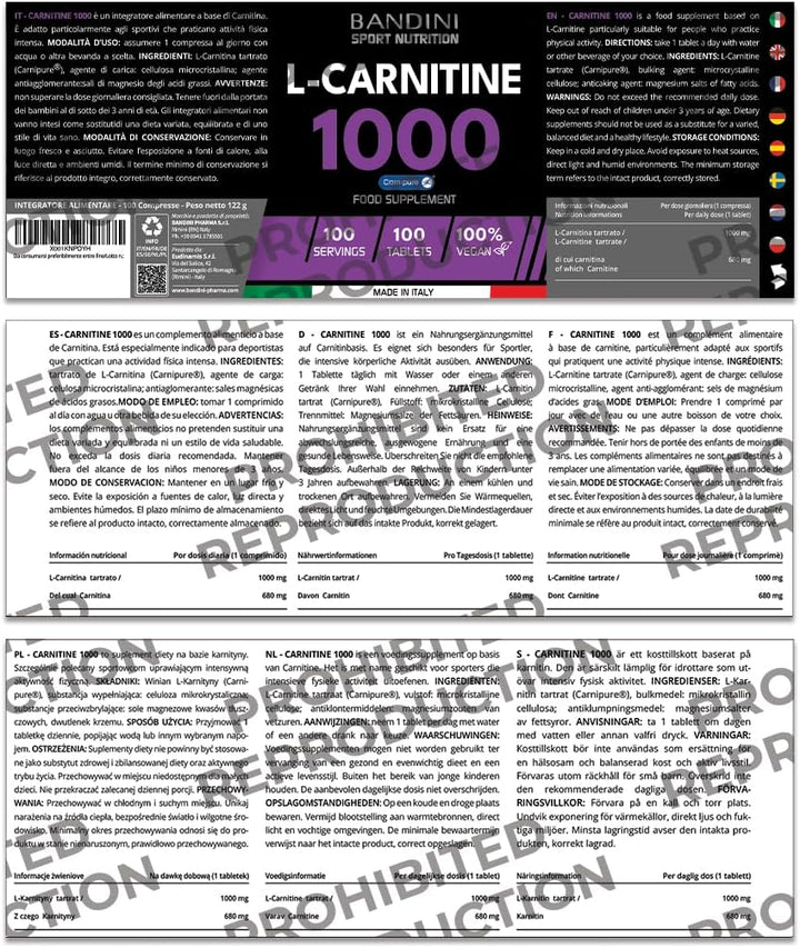 ® L-CARNITINE Carnipure® | 100 Vegan Tablets 100 Days | High Strength L Carnitine Tartrate Supplement | Reduces Tiredness & Fatigue | Energy & Metabolism Support | Pre-Workout Formula 1000Mg