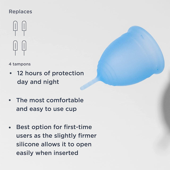 Menstrual Cup - Premium Design - Most Comfortable Period Cup - #1 Active Cup - Wear for 12 Hours - Soft, Flexible, Reusable Medical-Grade Silicone (Regular, Ocean Blue)