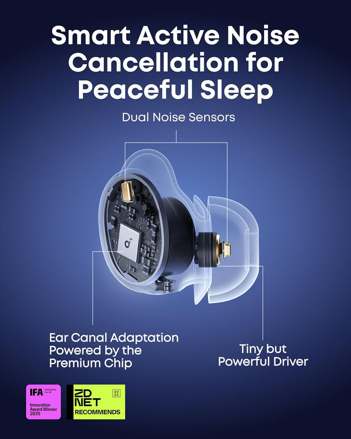 Sleep A30 Earbuds by , Active Noise Cancelling Sleep Headphones with Snore-Masking Tech, Comfortable for Side Sleepers, up to 9 Hours of Use per Charge