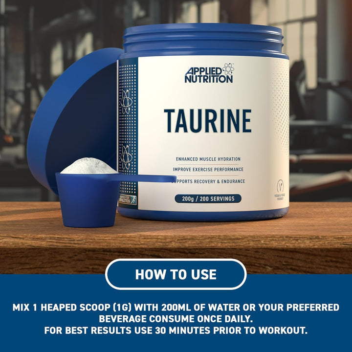 Taurine Powder 1000Mg - Pure & Natural Supplement for Enhanced Muscle Hydration, Recovery, & Endurance - Ideal for Workout & Bodybuilding - Supports Heart Health & Energy Boost (200G - 200 Servings)