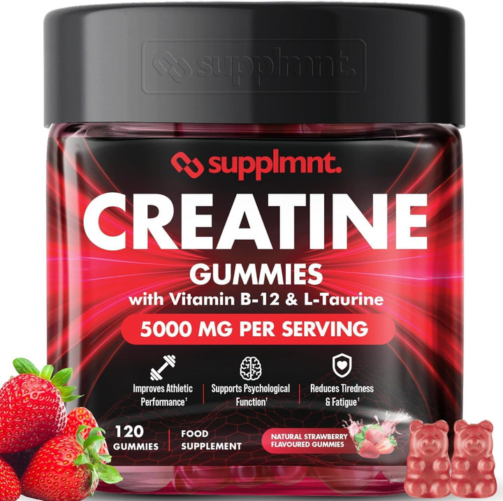 Creatine Gummies 5000Mg Lab-Tested 120Ct Max Strength Muscle Growth/Recovery Supplements for Men & Women Creatine Monohydrate B12 & L-Taurine Vegan Gym Pre Workout Gummies, (Blueberry)