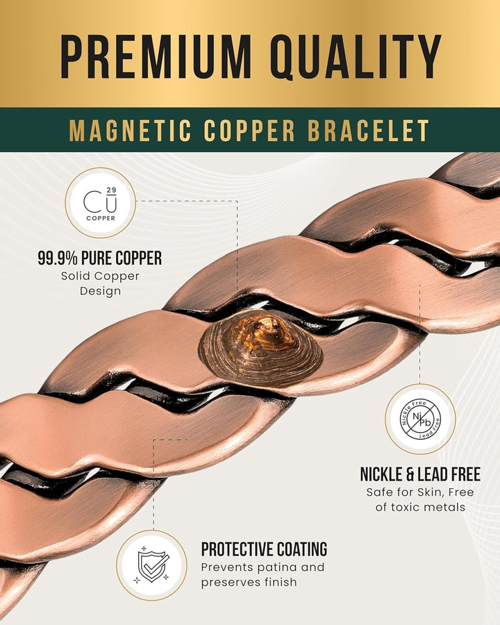 ® Pure Copper Magnetic Bracelet - Magnetic Copper Bracelets for Men - Adjustable Cuff + Gift Box (Twisted Copper)