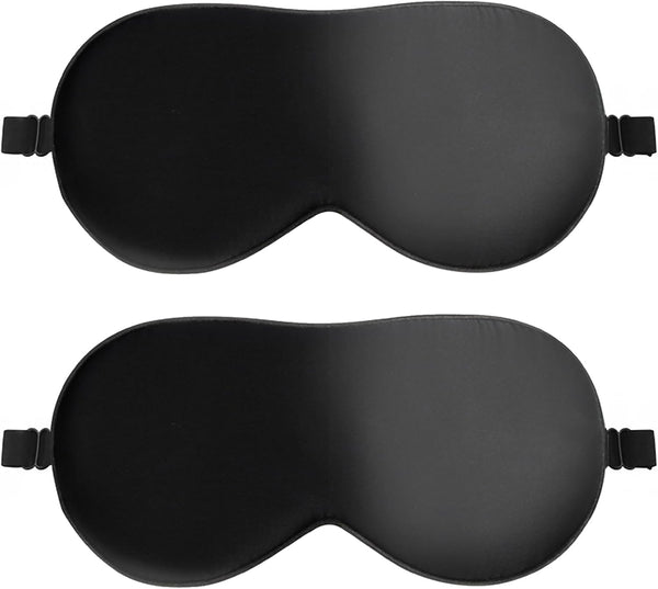Sleep Mask, 2 Pack Silk Eye Mask, Soft Eye Mask for Sleeping, Light-Blackout Design, with Adjustable Strap, for Night, Travel, Nap (Black)