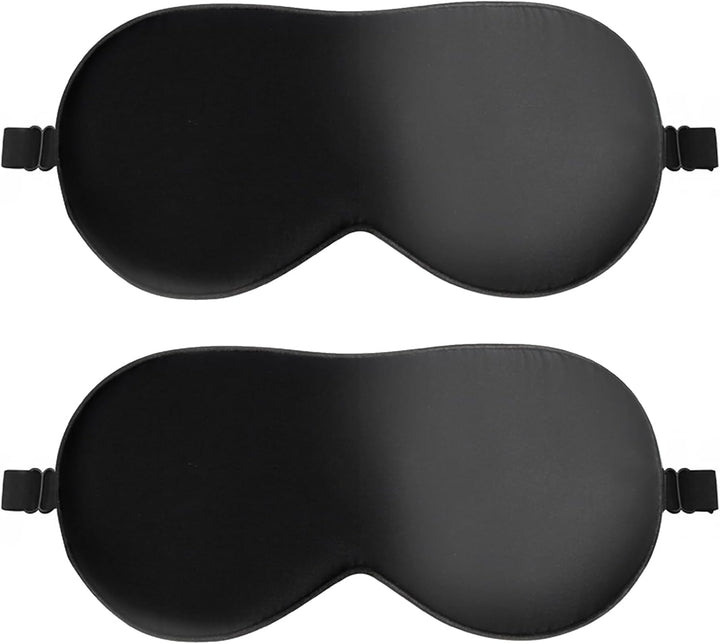 Sleep Mask, 2 Pack Silk Eye Mask, Soft Eye Mask for Sleeping, Light-Blackout Design, with Adjustable Strap, for Night, Travel, Nap (Black)