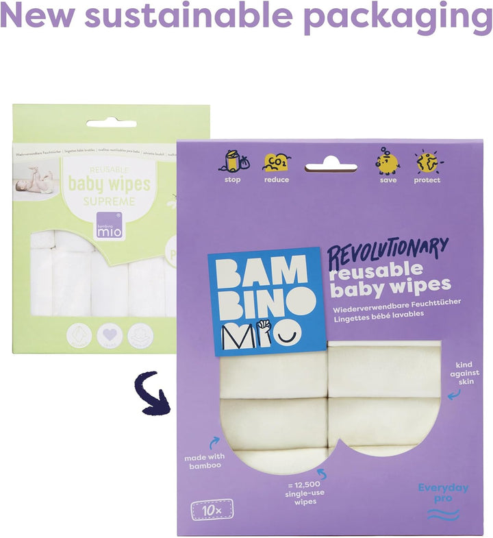 , Reusable Baby Wipes - Everyday Pro - Sustainable and Chemical-Free, Double-Sided Washable Wipes, Pack of 10, Snow - Packaging May Vary
