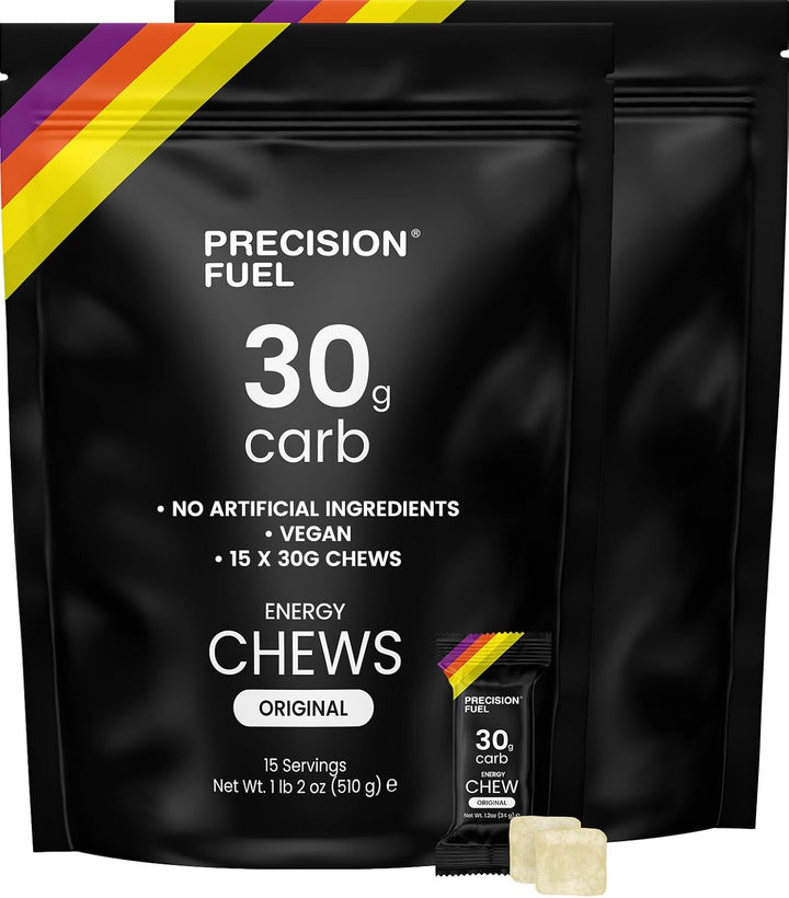 Precision Fuel 30 Energy Chews - High Carb,Lightweight Snack for Endurance Sports,30G Carbs per Serving,Ideal for Running & Cycling,No Artificial Ingredients - Original and Mint Lemon (4 X 34G Chews)
