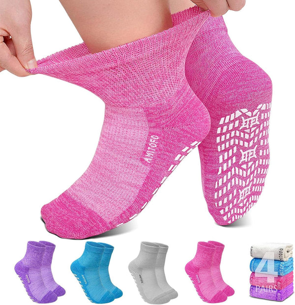 Diabetic Socks Non-Slip for Women: Bamboo Ankle Socks Moisture Wicking with Extra Wide Top for Swollen Feet Seamless Non-Binding Cuff Hospital Sock for Foot Care