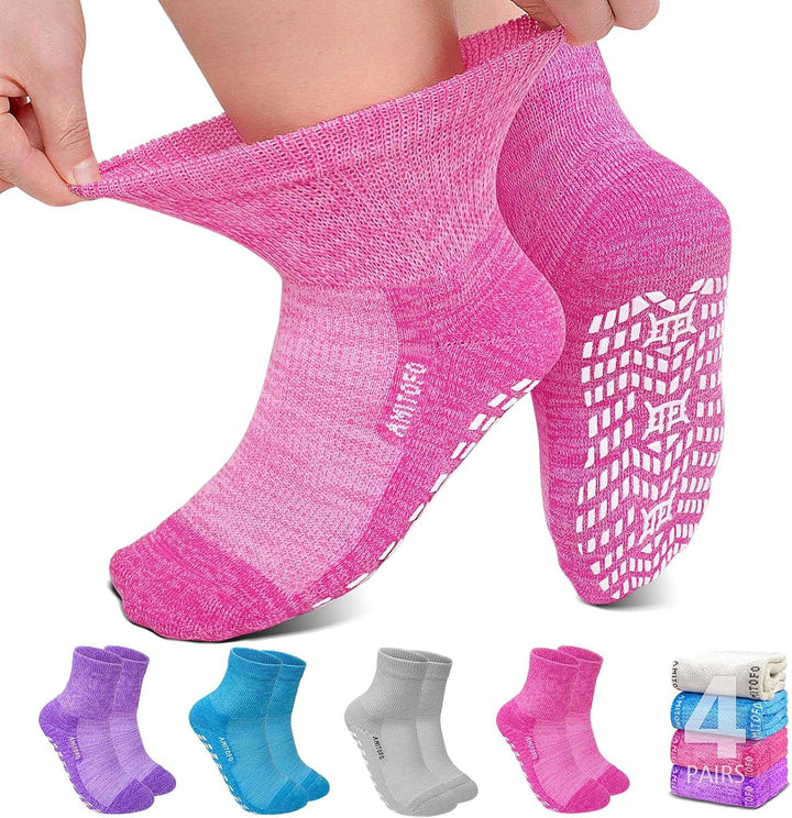 Diabetic Socks Non-Slip for Women: Bamboo Ankle Socks Moisture Wicking with Extra Wide Top for Swollen Feet Seamless Non-Binding Cuff Hospital Sock for Foot Care