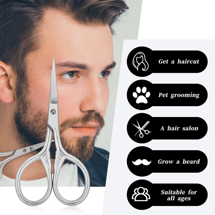 2Pcs Professional Grooming Scissors - Nose & Facial Hair Removal, Eyebrow Trimming