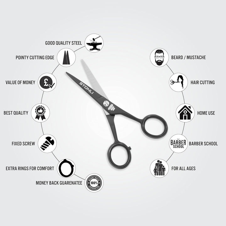 4.5 Inches Beard and Moustache Scissors - Nose Hair Trimming Stainless Steel Scissors, Safety Use for Eyebrows & Ear Hair (Black)