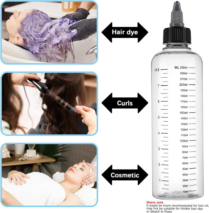 2 Pack Hair Color Applicator Bottle - 8.5Oz Twist-On Top Tip Cap for Hair Oil and Root Dye - Plastic Squeeze Bottle with Graduated Scale