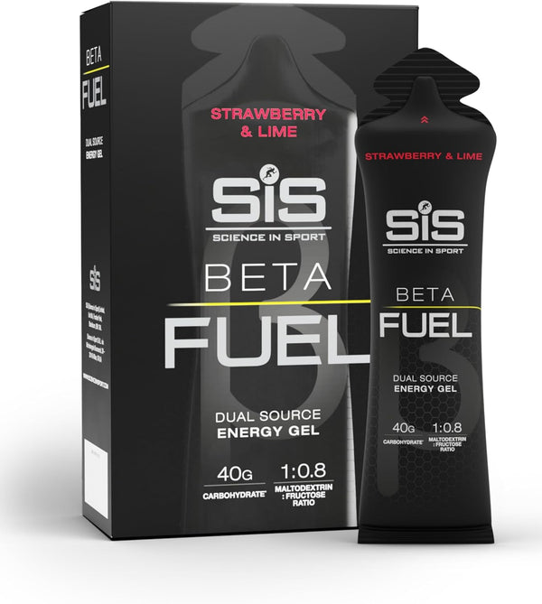 Beta Fuel Gels Dual Source Energy Gel, Strawberry and Lime Flavour, 40 G of Carbs per Pack, 60 Ml Pack (6 Pack)