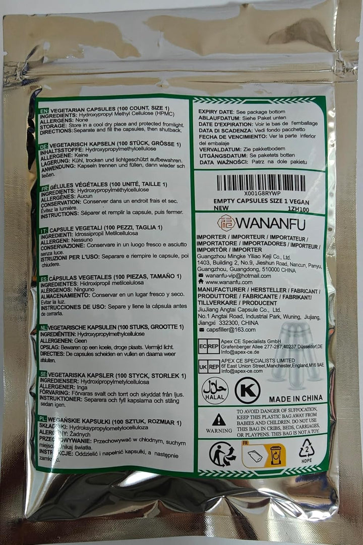 Size 1 Empty Capsules Vegetarian (100 Count) Bundle with Micro Lab Spoon with Powder Tamper, Compatible with Capsule Filling Machine