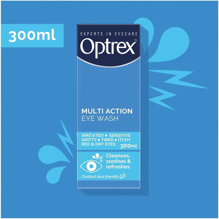 Multi-Action Eye Wash 300 Ml - Relieves Tired, Itchy, and Dry Eyes, Allergies - Soothes Irritations, Inflammations - Eyelid Cleanser for Uncomfortable Conditions