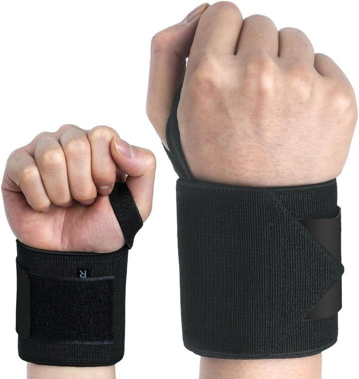 Wrist Brace, 2 Pack Elastic Wrist Support with Strap, Wrist Compression Wrap Adjustable Wrist Strap Relieves Wrist Pain, Tendonitis, Sports Use for Men and Women, Right & Left Palm Support Black