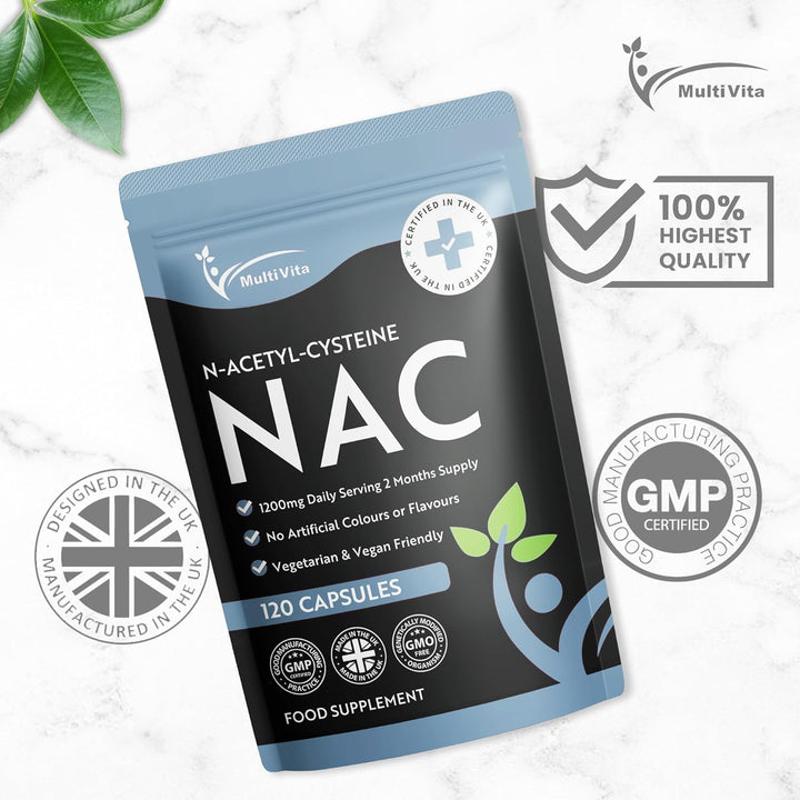 NAC Supplement 1200Mg Daily Serving– 120 Vegan Capsules, 2-Month Supply – High Strength N-Acetyl-Cysteine for Daily Use – UK Made, Non-Gmo, Gluten-Free, Dairy-Free, High Bioavailability Formula