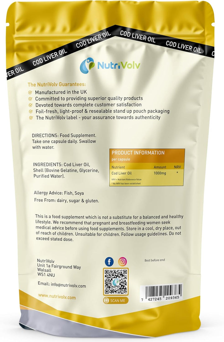 Cod Liver Oil High Strength 1000Mg Heart, Brain and Joint Healthcare Supplements, Natural Rich Source of Omega 3 Fatty Acids | 120 Capsules