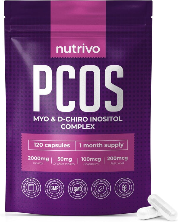Myo Inositol & D Chiro Inositol - 120 Capsules | PCOS Supplement Supports Fertility, Weight Loss & Hormone Balance | Inositol 2000Mg, D- Chiro Inositol, Folic Acid, Chromium | Alternative to Tablets