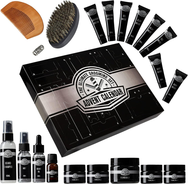 Advent Calendar 2025 Beard Grooming Kit for Men with Beard Oil Brush Shampoo Skincare Mens Toiletries for Dad Boyfriend Husband