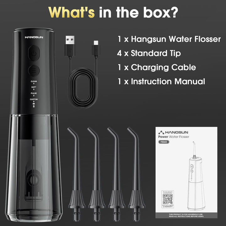Water Flosser for Teeth Cordless Oral Irrigator - 4 Modes 300ML Rechargeable IPX7 Waterproof for Braces, Sensitive Gums, Home & Travel Use (Black)