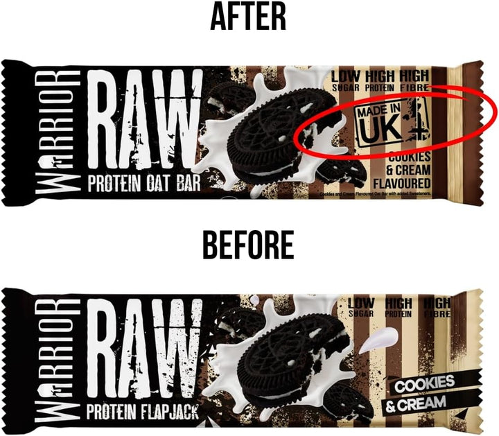 Raw Protein Bars – 12 X 75G High Protein Snack – High Fibre, Low Sugar – Ideal Meal Replacement or Healthy Nutrition Energy Snacks - Oat Bar Flapjacks – UK Made (Cookies & Cream)