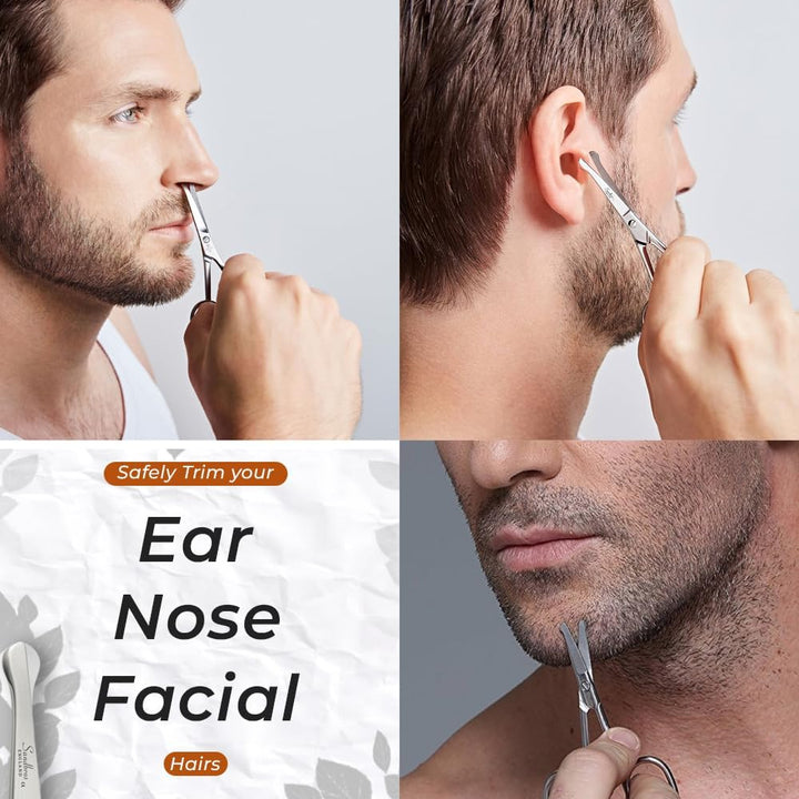 Nose & Ear Hair Trimming Scissors for Men | Rounded Safety Tip Moustache, Nasal Hair Remover & Facial Hair Scissors 4.5"