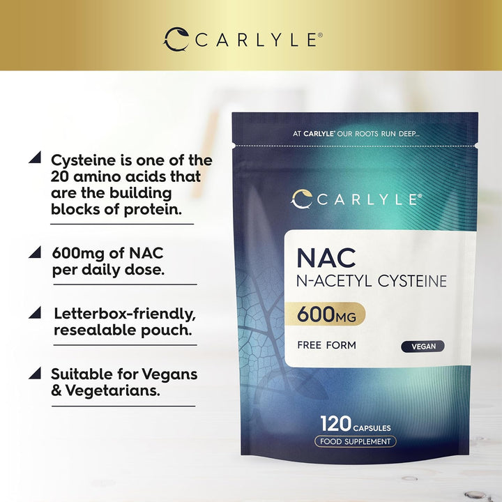 NAC Supplement N-Acetyl-Cysteine 600Mg | 120 Vegan Capsules of Nac N-Acetyl-Cysteine | Amino Acid Free Form Formula | by
