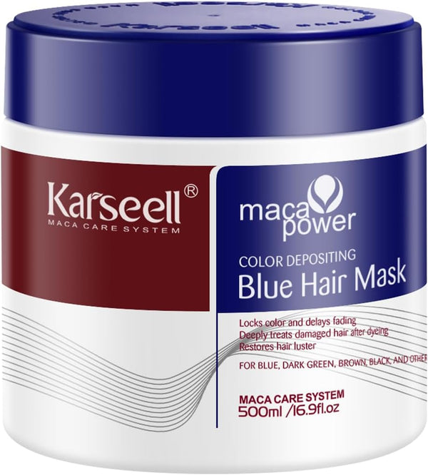 Blue Hair Mask Colour Depositing Mask Colour Protect Conditioner, Restore and Enhance Blue Tones for Color-Treated Hair, 500Ml