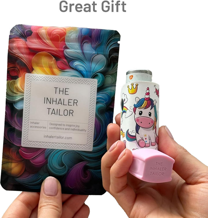 Sport Collection of Inhaler Cases – for Ventolin and Shorter Style Inhalers – Vegan Leather Case for Kids and Adults – Handmade in England (Neon Geometric, Shorter Style)