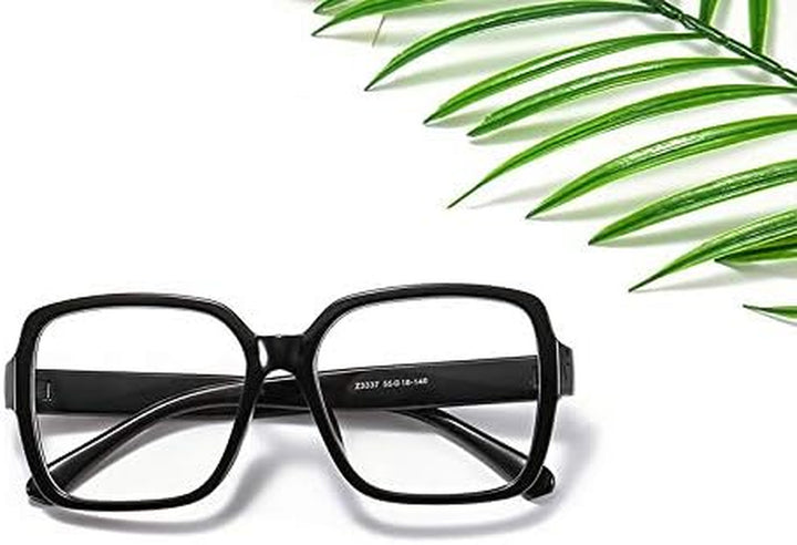 TECH-LINE-DIRECT 2023 Oversize Eyeglasses Unisex Square Glasses - Black Frames Clear Lens