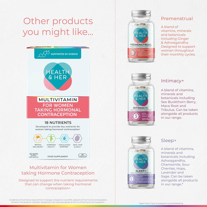 Health & Her Multivitamin for Women with Monthly Natural Cycles - Supplements for Women - Nutrition and Wellbeing Support for Menstrual Cycle - 1 Month Supply, 60 Tablets - Vegan & Gluten Free
