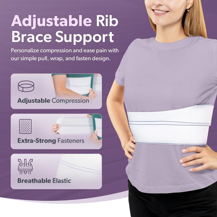 Broken Rib Brace | Elastic Chest Wrap Belt for Cracked, Fractured or Dislocated Ribs Protection, Compression and Support (Female - Fits 28"-60" Chest)