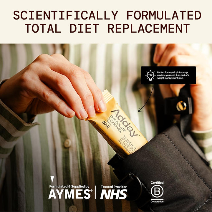 - Low Calorie, High Protein Total Diet Meal Replacement Bar - Chocolate and Caramel - Gluten Free, Vegan Friendly and Halal - 100% Nutritionally Complete with Fibre, Vitamin D, Iron and More