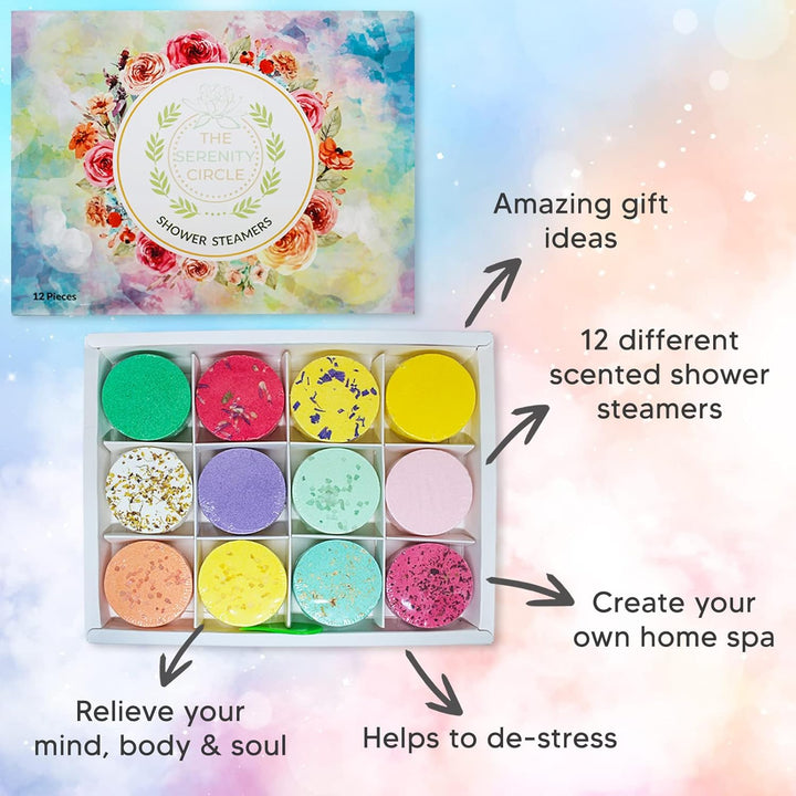 Shower Steamers – 12 Pieces Relief Shower Steamer – Aromatherapy Shower Steamer Set for Relaxation and Revitalisation – Colourful Design – At-Home SPA Gift Set