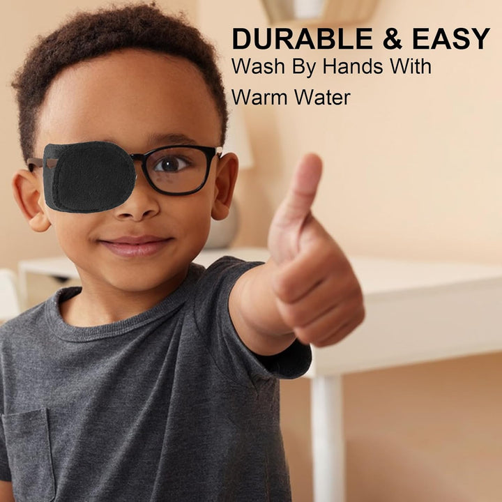 4 Pcs Eye Patches for Adults Kids, Right & Left Eye Patch for Glasses, Reusable Lazy Eye Patch for Treating Lazy Amblyopia Strabismus after Surgery (Black)