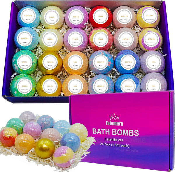 24Pcs Bath Bombs Gift Set, Organic and All Natural Ingredients Bubble Bath Bombs Fizzes Spa