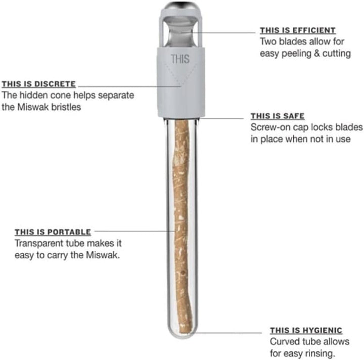 Vegan Friendly Natural Teeth Whitening with Miswak Organic Toothbrush Kit - Includes Miswak Cutter Case with Cutter Cap & Storage Tube, 2 Chewing Sticks for Fresh Oral Care & a User Manual (Blue)