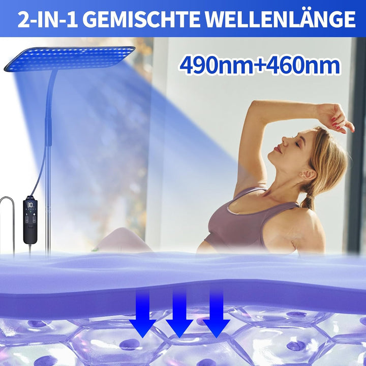 Tanning Lamp for Home, Tanning Lamp with 460Nm & 490Nm Blue Light, Face Tanning Lamp with Adjustable Bracket and 126 Leds, Sunbeds for Home Tanning with Adjustable Light Mode Intensity and Timer