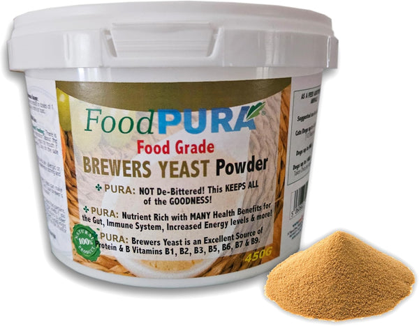 Food PURA 450G Brewers Yeast Powder - Non De Bittered- 100% Natural Source of B Vitamins, Protein & Minerals Supports Immune System, Healthy Skin, Hair & Nails