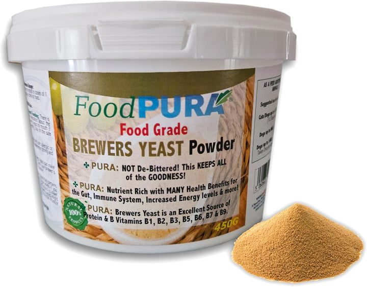 Food PURA 450G Brewers Yeast Powder - Non De Bittered- 100% Natural Source of B Vitamins, Protein & Minerals Supports Immune System, Healthy Skin, Hair & Nails