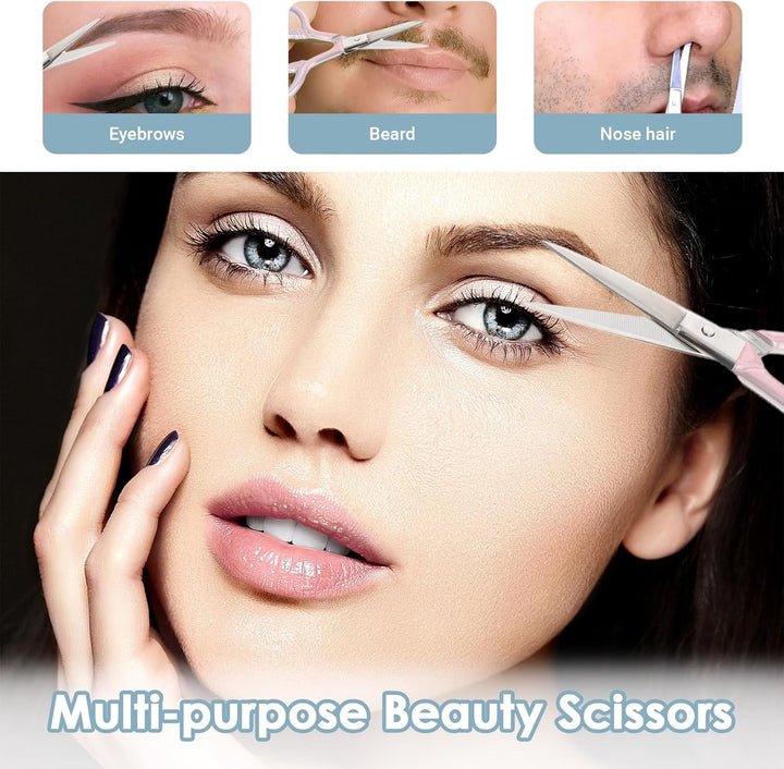 Facial Hair Small Grooming Scissors for Men Women, 3.5Inch Small Precision Scissors, Safety Scissor with PU Sheath for Facial Hair, Eyebrow, Eyelash, Beard, Moustache