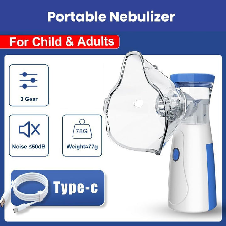 Portable Nebulizer Machine for Adults & Kids - Easy-To-Use Handheld Nebuliser with Mouthpiece & 2 Masks for Home & Travel