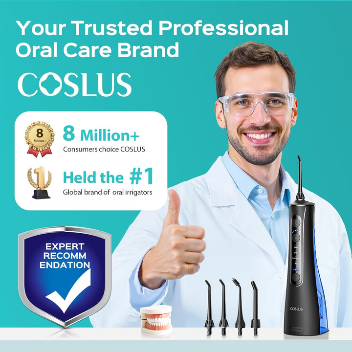 Water Flosser for Teeth Cordless: 4 Modes & 20 Levels - Portable Irrigador Dental for Health - Conscious Sensitive Users Gums - Travel Home Use with 4 Jet Tips