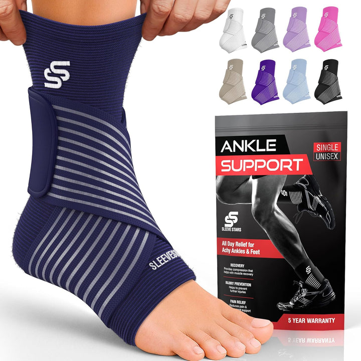 Sleeve Stars Ankle Brace for Women & Men, Ankle Wrap for Sprain, Compression Sleeve for Plantar Fasciitis Relief, Easy Customizable Support: W/Removable Strap (Single/M:10"-12"/Black)