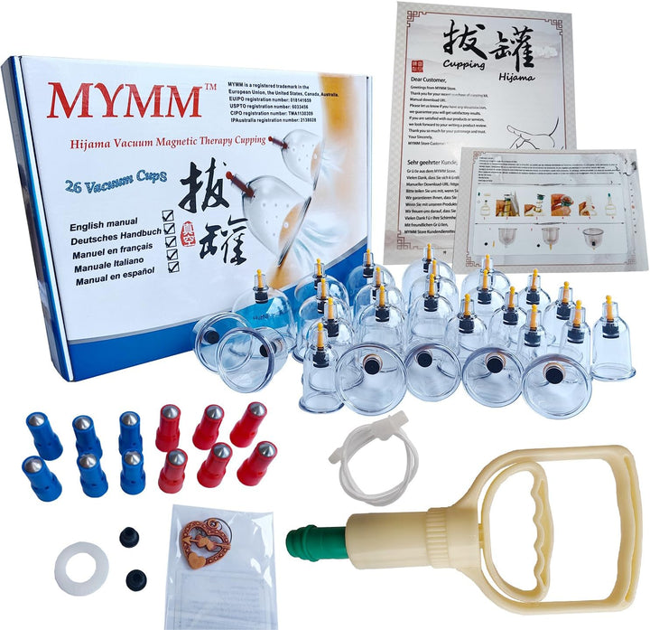 12 Cupping Cups Sets Biomagnetic Traditional Professional Chinese Therapy Massage Cupping Set Household Pull Out Vacuum Cupping Kit/Chinese Massage Hijama Suction (12)