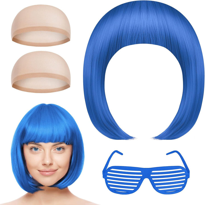 Pink/B Short Bob Wig for Women, 3 PCS, Synthetic Straight Wig, Heat Resistant, Modern Style, Perfect for Cosplay, Parties & Everyday Use