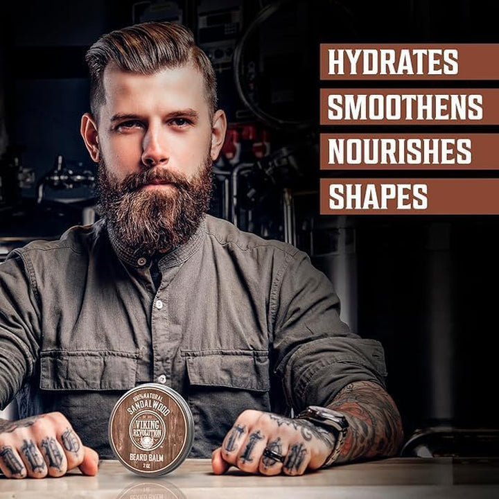 - Beard Balm - Natural Beard Balm for Men with Argan & Jojoba Oils- Styles, Strengthens & Softens - Beard Wax - Gifts for Men - Sandalwood - 57 G