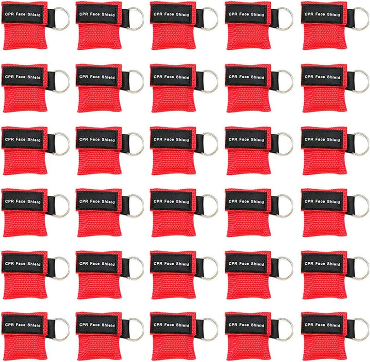 Set of 50 CPR Mask, Disposable CPR Shield Emergency Mask Key Chain Ring, with One-Way Valve Breathing Barrier for First Aid or AED Training