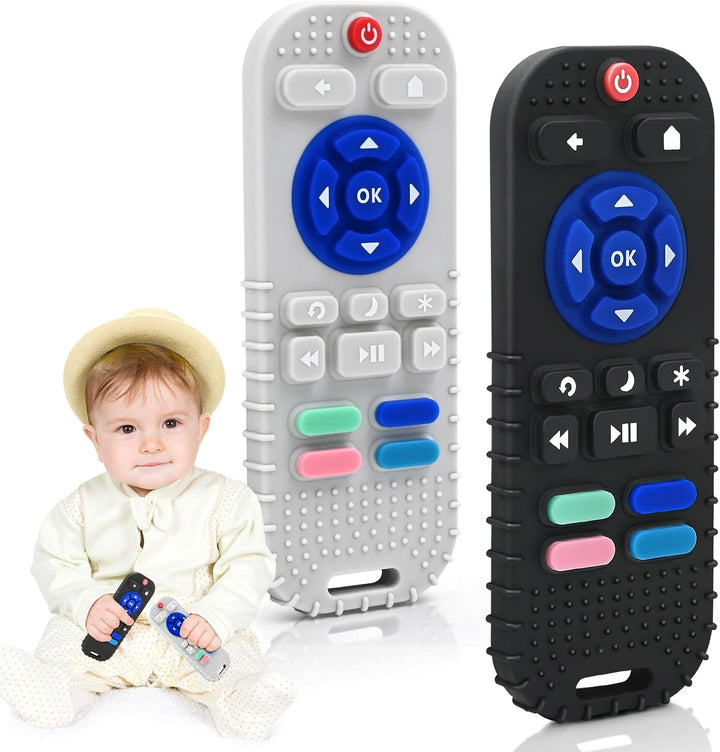 Teething Relief Teethers Toys for Babies 3-6 12 Months Gifts, Silicone Remote Control Baby Teether Bath Toys for 3 6 9 Months Newborn Infant Boy Girl Autism, Food Grade Silicone Sensory Toys, Black